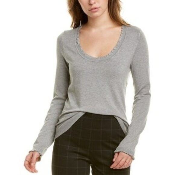 Max Studio Ruffle Scoop Neck Long Sleeve Knit Pullover Sweater Gray size S NWOT - Picture 12 of 12